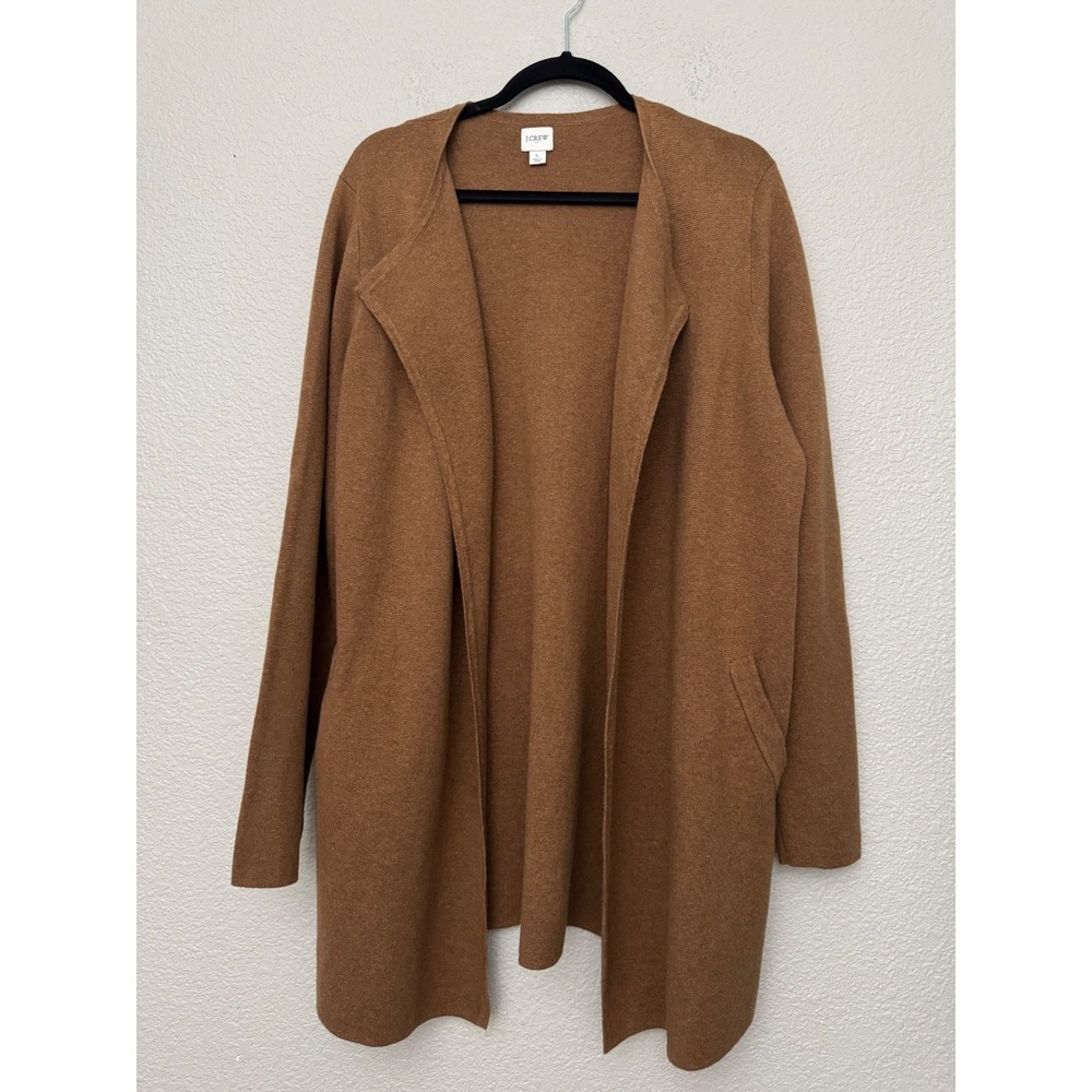 J. Crew Longline Open Front Cardigan Sweater Camel Brown Size Large - Picture 11 of 11
